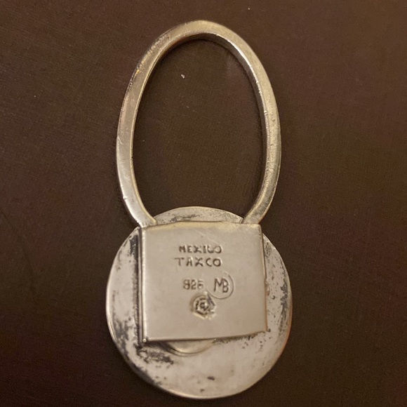 Vintage crushed turquoise inlay tribal key ring Mexico Taxco 925 - Picture 6 of 13